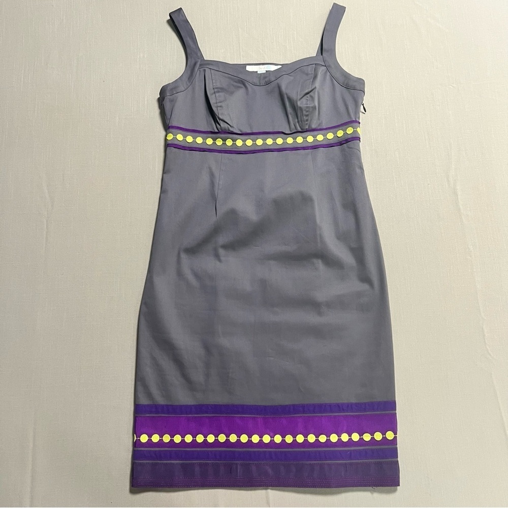 Boden Gray Purple Trim Polka Dot Sheath Dress Women’s Size 4P - Picture 11 of 13